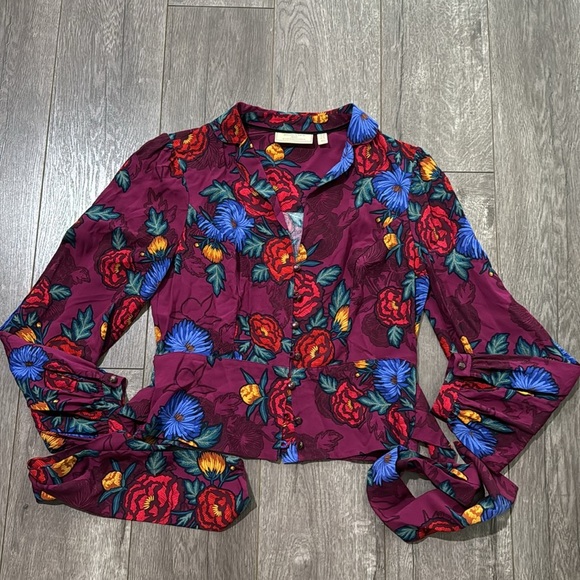 Anthropologie Moulinette Soeurs floral button front wrap shirt blouse top 4 - Picture 5 of 8